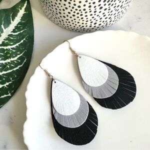 Faux Suede Gray White Black Teardrop Fringe Earrings NEW Jewelry Gift Boho